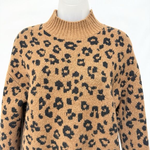 Old Navy Leopard Print Sweater Womens Small Brown Black Mock Neck Pullover - Picture 3 of 8